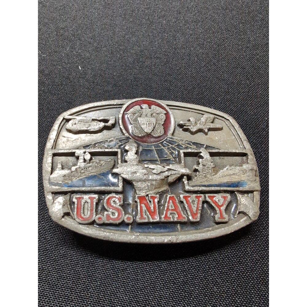 Vintage Military Navy Pewter Belt Buckle USA Made Bergamot 1991